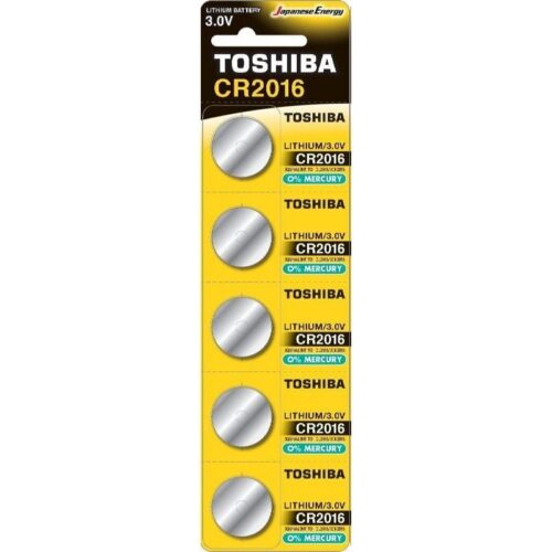 Pack de 5 Pilas de Botón Toshiba CR2016 3V - Alta Durabilidad