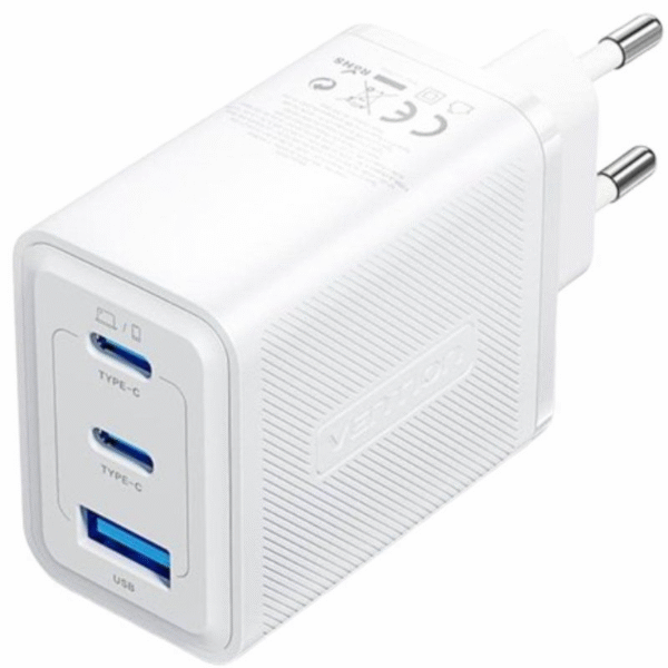 Cargador de Pared GaN Vention FERW0-EU - 65W, 2xUSB-C + 1xUSB