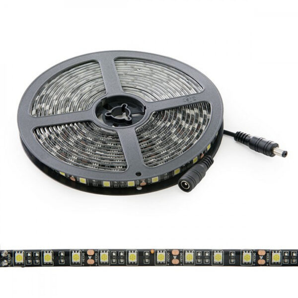 Tira de 300 LEDs 72W 4.200Lm CRI85 6000ºK SMD5050 12VDC IP65 Pcb Negro x5M 40.000H [CA-5050-300-IP65-B-CW]-Blanco Frío