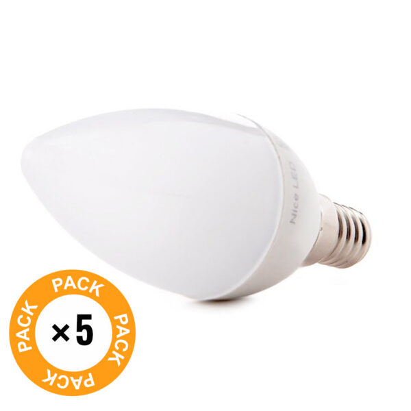 Pack 5 Bombillas LED E14 5W 500Lm 6000ºK 40.000H [HO-C37-E14-5W-RC-CW-PK5-AP]