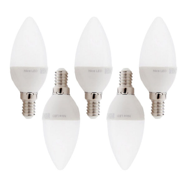 Pack 5 Bombillas LED E14 5W 500Lm 6000ºK 40.000H [HO-C37-E14-5W-RC-CW-PK5-AP]