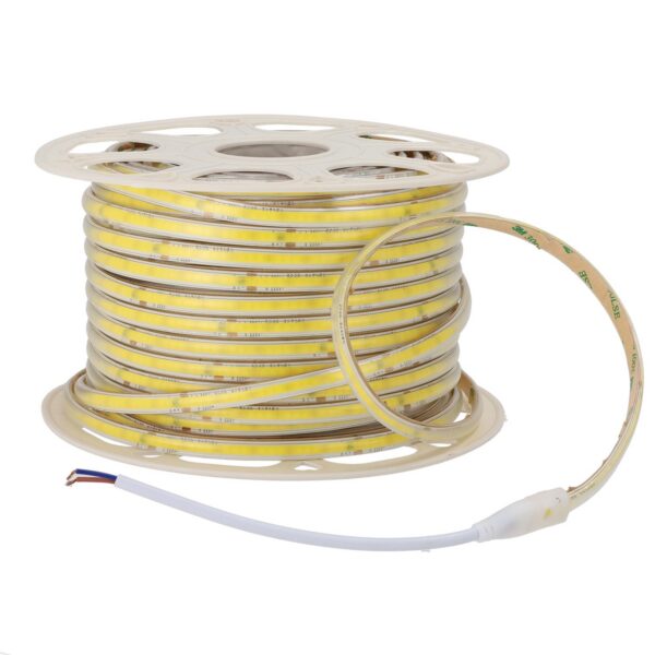 Tira de Leds COB Autorectificada 220VAC 10W/m IP65 - 50 Metros Cinta 3M Blanco Cálido 3000K