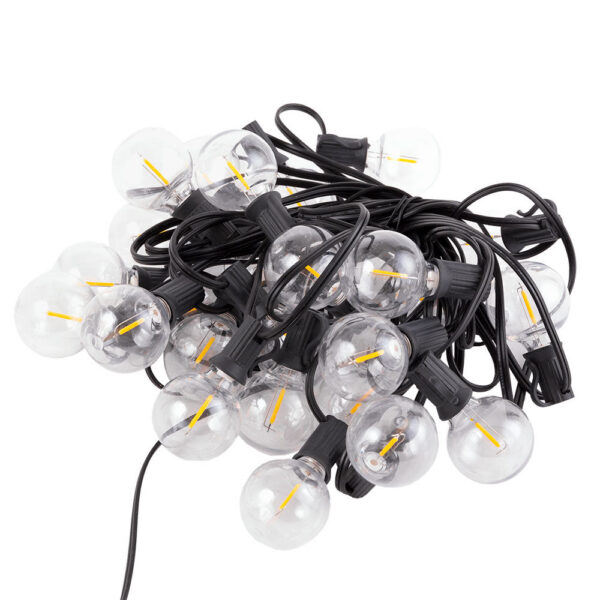Cadena 25 Bombillas LED G40 2700ºK 9,5M Solar - Panel: 5,5V 1,2W Batería: 3,7V 1200MaH [HO-CAD-25-SOL-WW]