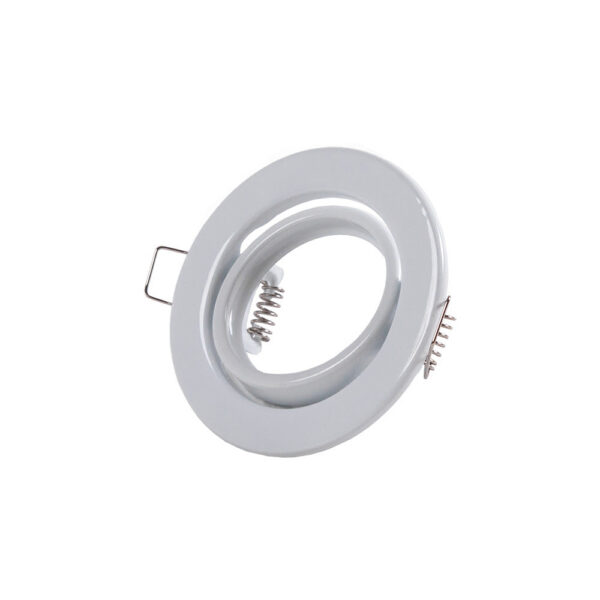 Pack de 5 Bombillas LED GU10 6W 700Lm 6000ºK 40.000H - Aro Downlight Redondo Inclinable "Vepa" Acero 90mm - Blanco