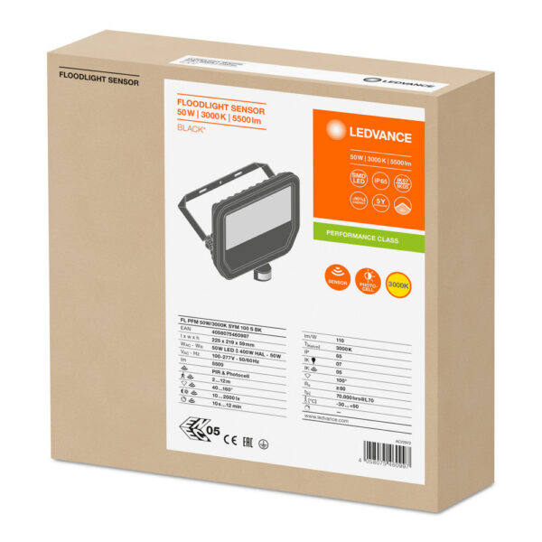 [LVE-4058075460997] Foco Proyector LED Ledvance   50W 5500Lm 3000K 100 x 100º IP65 Sensor - Blanco Cálido