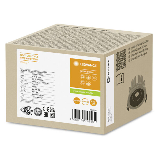 [LVE-4058075799561] Foco Spot LED LEDVANCE    8W 720Lm 4000K 36º IP44/IP20 Regulable