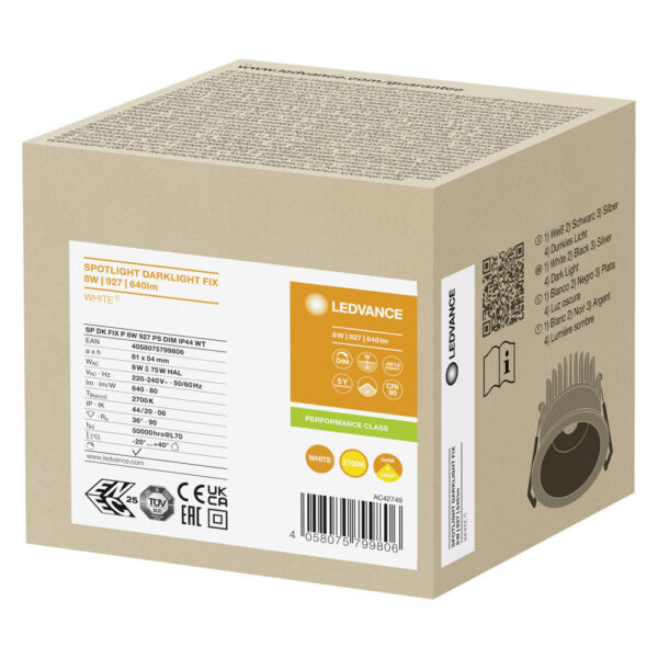 [LVE-4058075799806] Foco Spot LED LEDVANCE    8W 640Lm 2700K 36º IP44 Regulable
