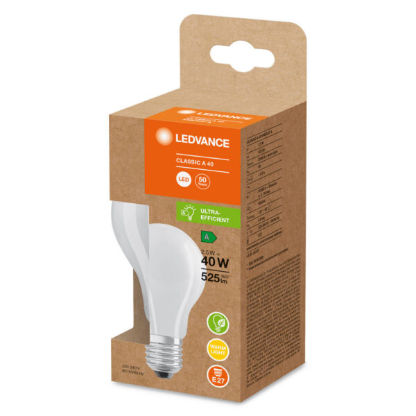 [LVE-4099854002809] Ledvance/Osram Bombilla LED "Classic" E27 2,5W 525Lm 3000K 300º IP20