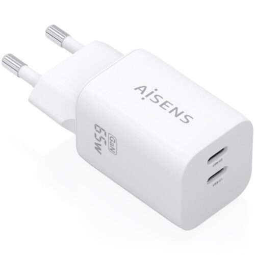 art_ais-carga20a110-1029_1 Cargador de Pared GaN Aisens A110-1029/ 2xUSB Tipo-C/ 65W/ Blanco
