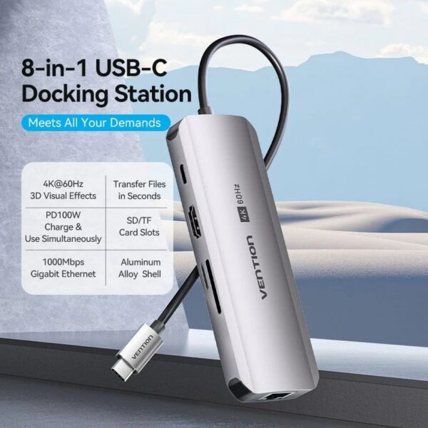 art_ven-dock20tqkhb_2 Docking USB Tipo-C Vention TQKHB/ 1xHDMI 4K/ 3xUSB/ 1xUSB Tipo-C PD/ 1xRJ45/ 1xLector de Tarjetas/ Gris