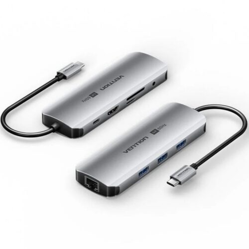 art_ven-dock20tqlhb_1 Docking USB Tipo-C Vention TQLHB/ 1xHDMI 4K/ 3xUSB/ 1xUSB Tipo-C PD/ 1xRJ45/ 1xJack 3.5mm/ 1xLector de Tarjetas/ Gris