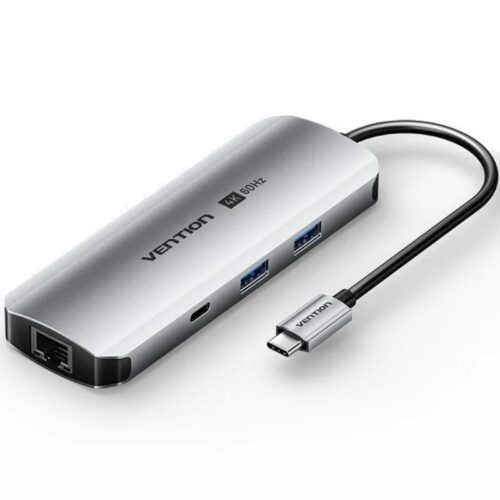 art_ven-dock20tqmhb_1 Docking USB Tipo-C Vention TQMHB/ 1xHDMI 4K/ 2xUSB/ 1xUSB Tipo-C/ 1xJack 3.5mm / 1xRJ45/ 1xUSB Tipo-C PD/ 1xLector Tarjetas/ Gris
