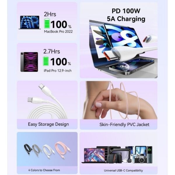 art_ven-cab20trwwh_2 Cable USB 2.0 Tipo-C Vention TRWWH/ USB Tipo-C Macho - USB Tipo-C Macho/ Hasta 100W/ 480Mbps/ 2m/ Blanco